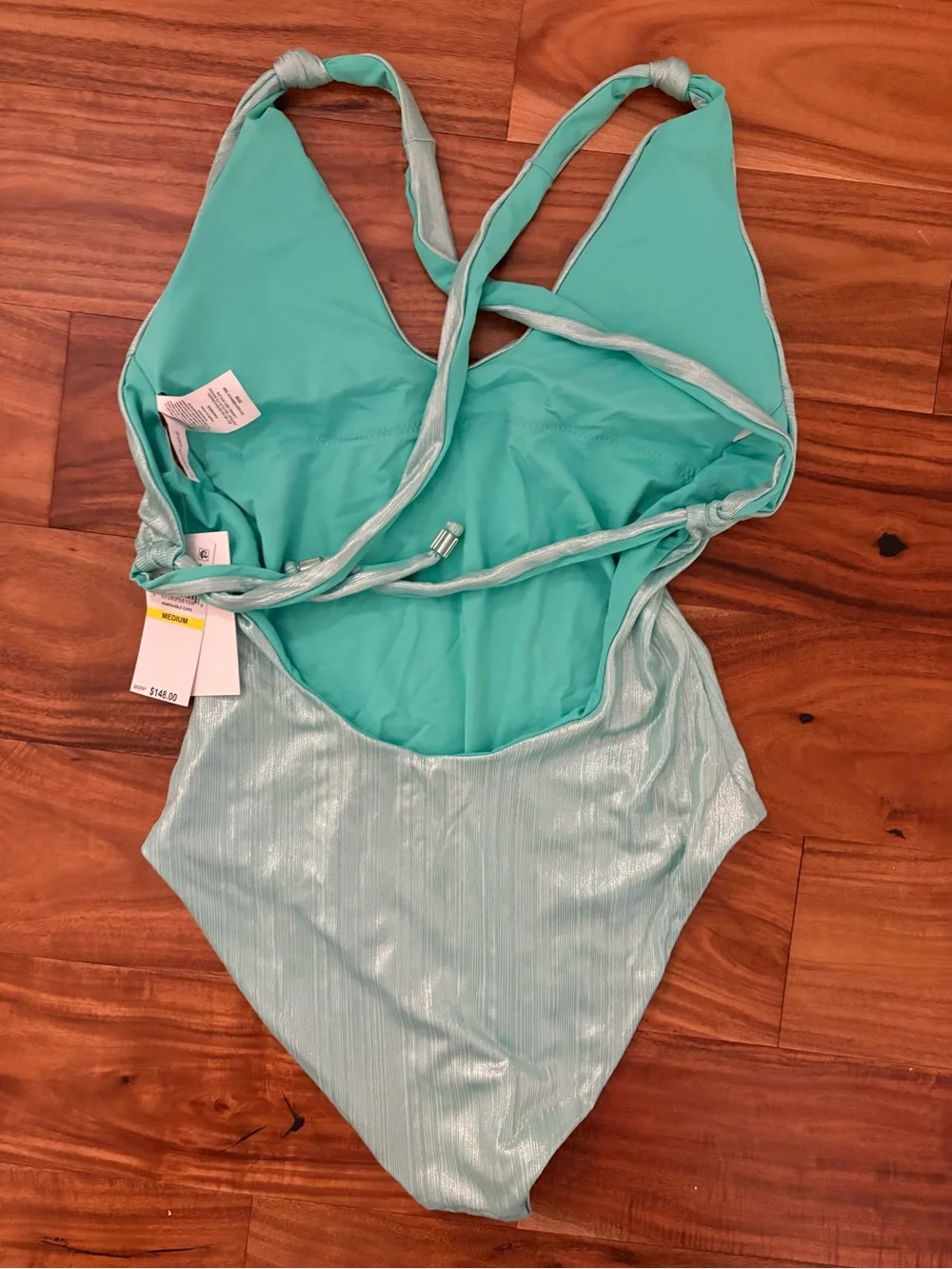 Becca Shimmery Aqua One-Piece Swimsuit with Tie Details